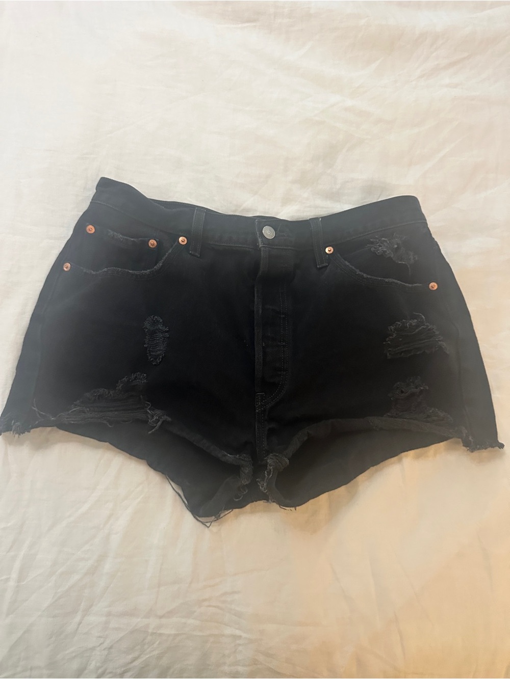Levi's 501 Black Distressed High-Rise Denim Shorts Size 34